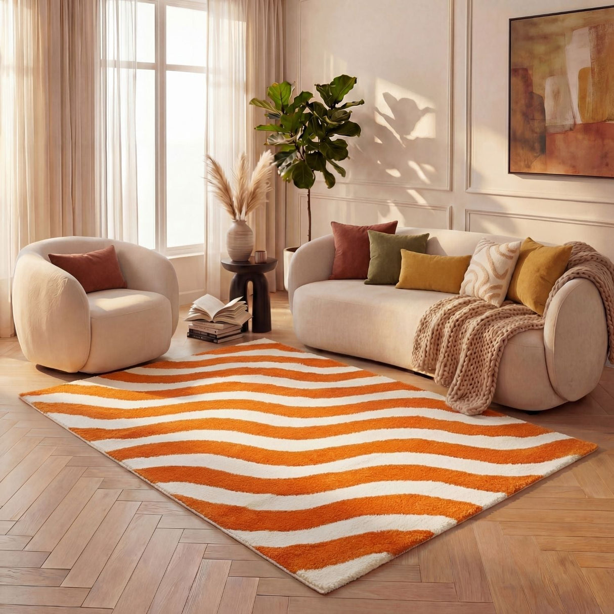 The Rugs Joli Wave Orange White Rug