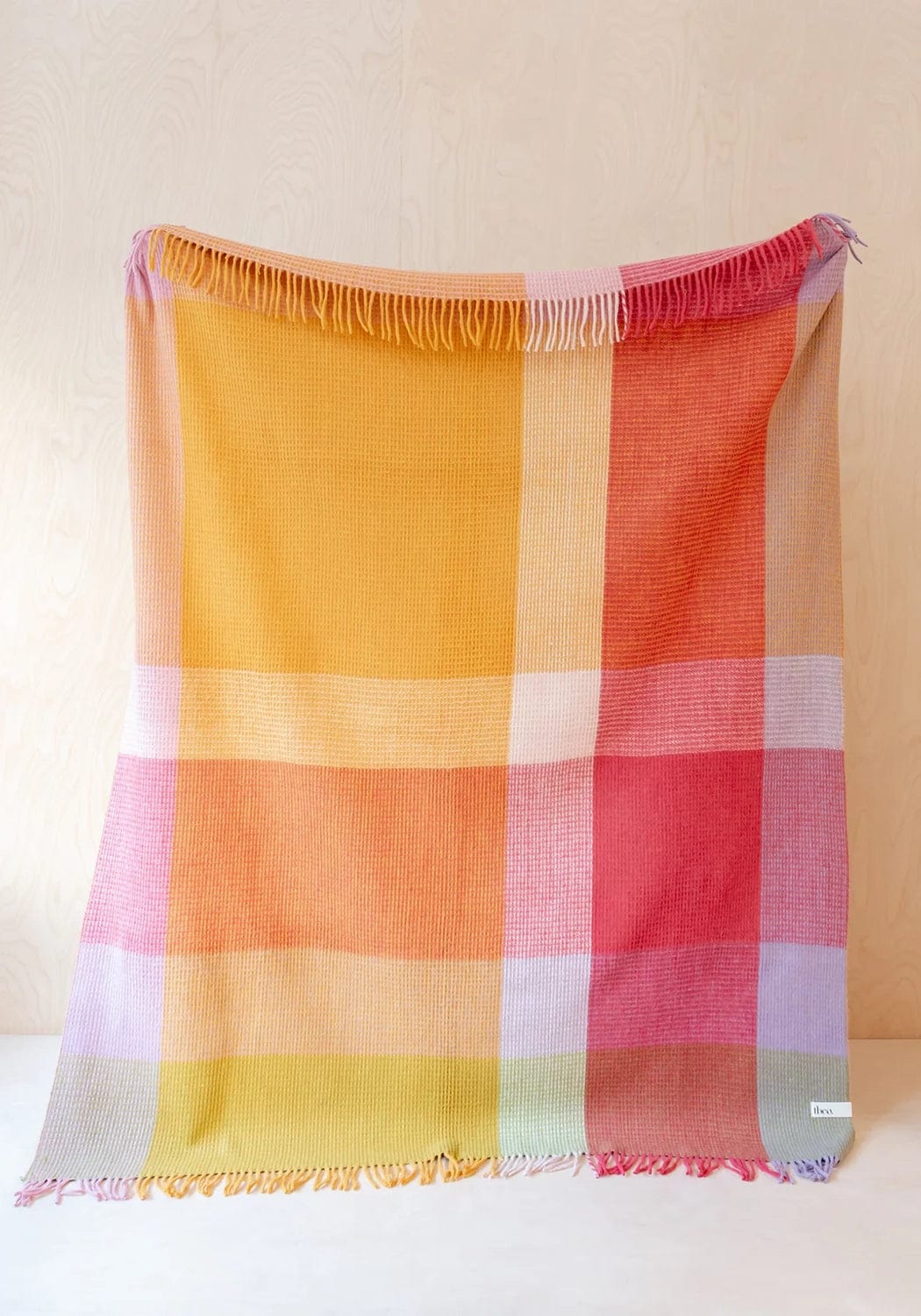Casa by Josephine Jenno Wool Waffle Blanket Orange Pink Check