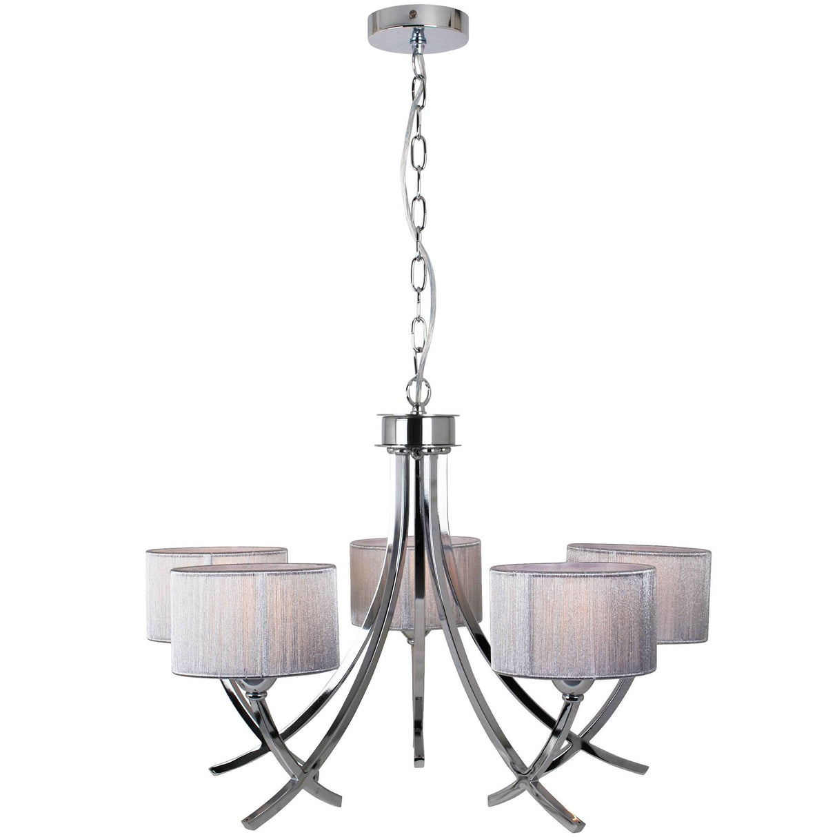 Pagazzi Justina 5 Light Chrome Chandelier with Silver String Shades