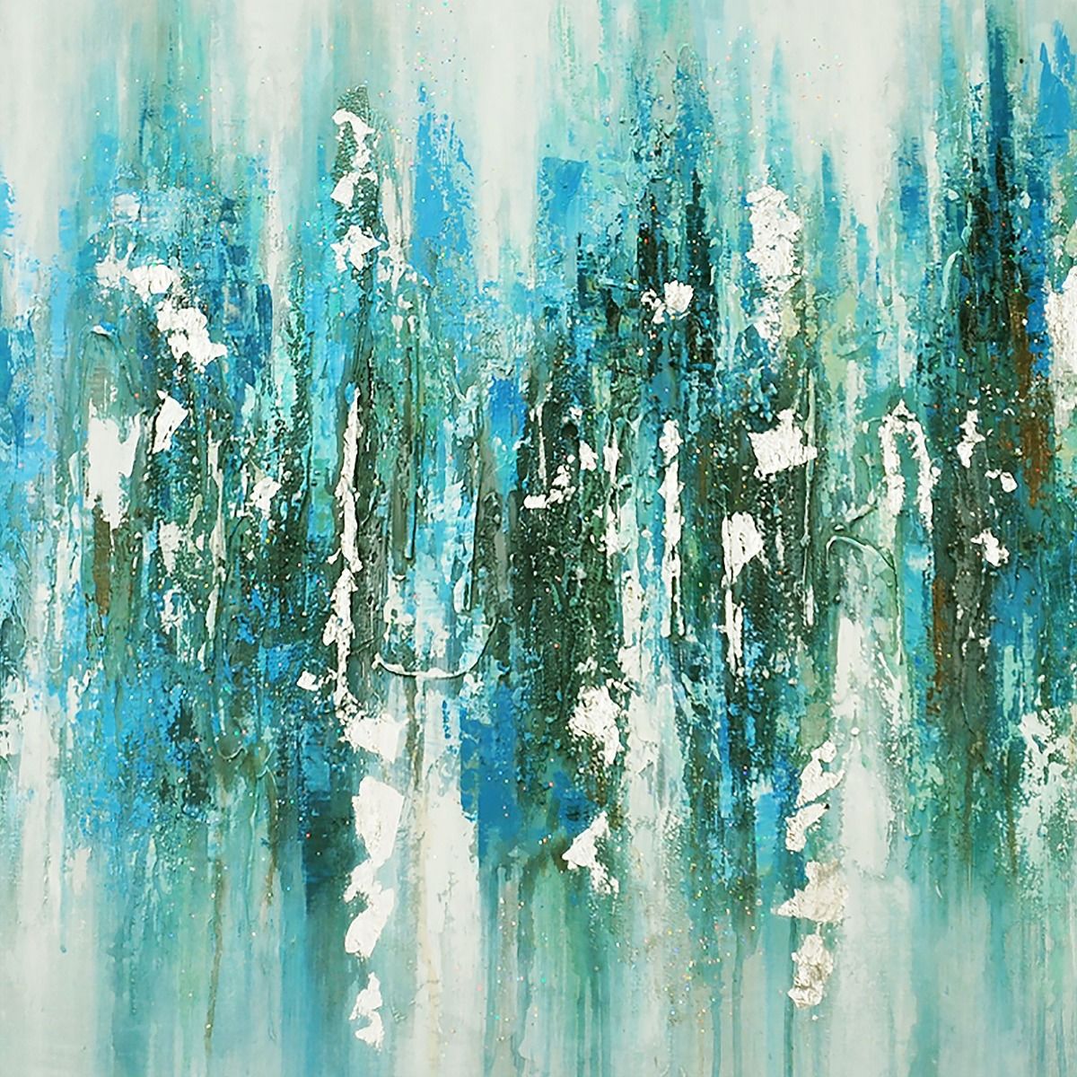 Pagazzi Mineral Aqua Haze Abstract Canvas with Silver Frame - 100x80cm