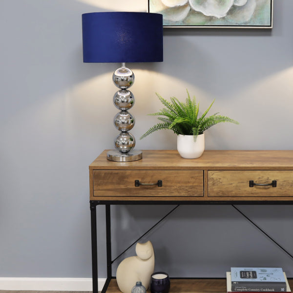 Pagazzi Aila Chrome Metal Sphere Table Lamp with Navy Shade