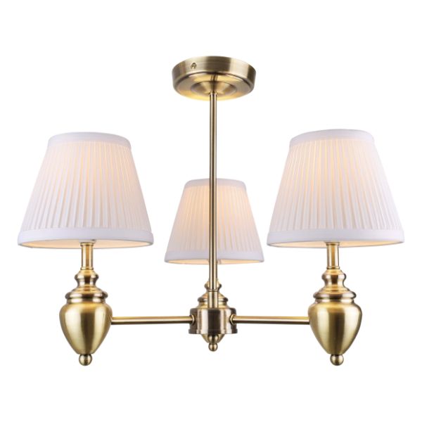 Pagazzi Giona Antique Brass White Semi Flush 3 Light Ceiling Light