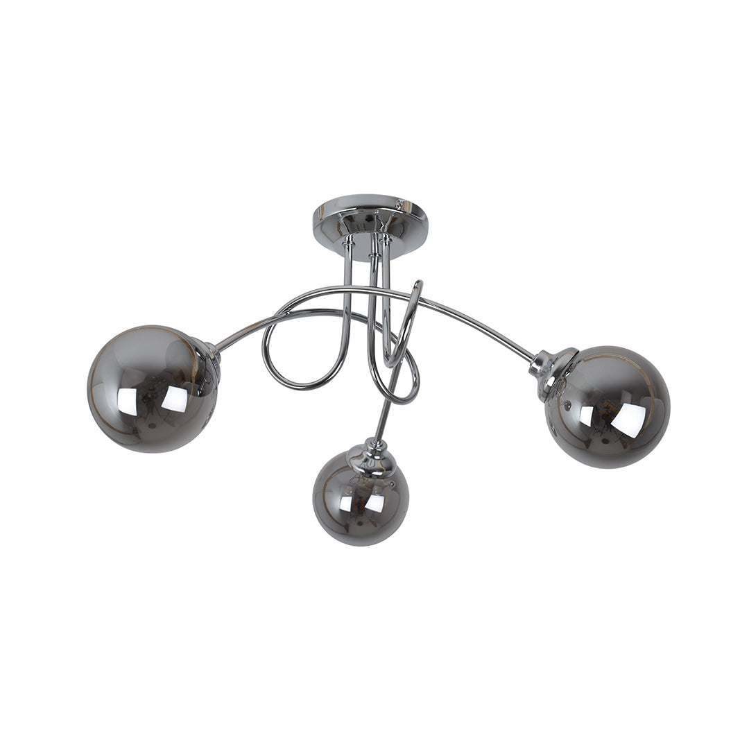Pagazzi Bungo 3 Light Polished Chrome Smoked Glass Ceiling Light