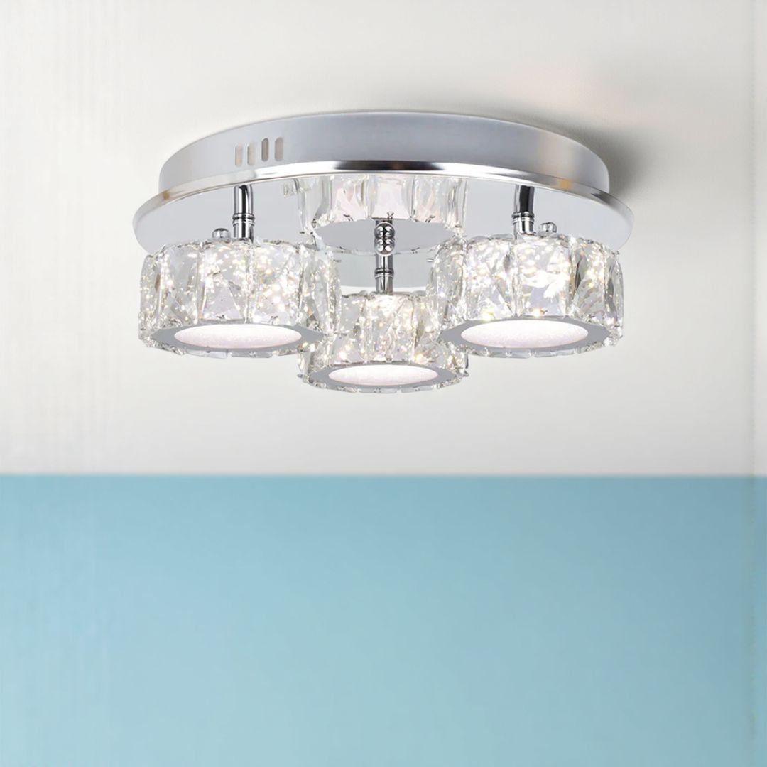 Pagazzi Dilan 3 Light Polished Chrome Crystal LED Flush Ceiling Light