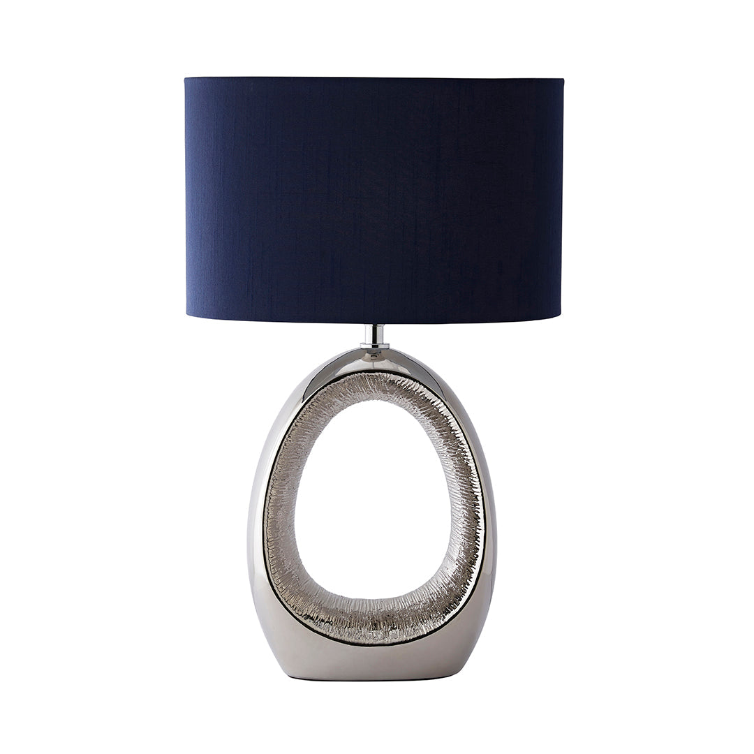 Pagazzi Dott Chrome Ceramic Table Lamp with Blue Shade