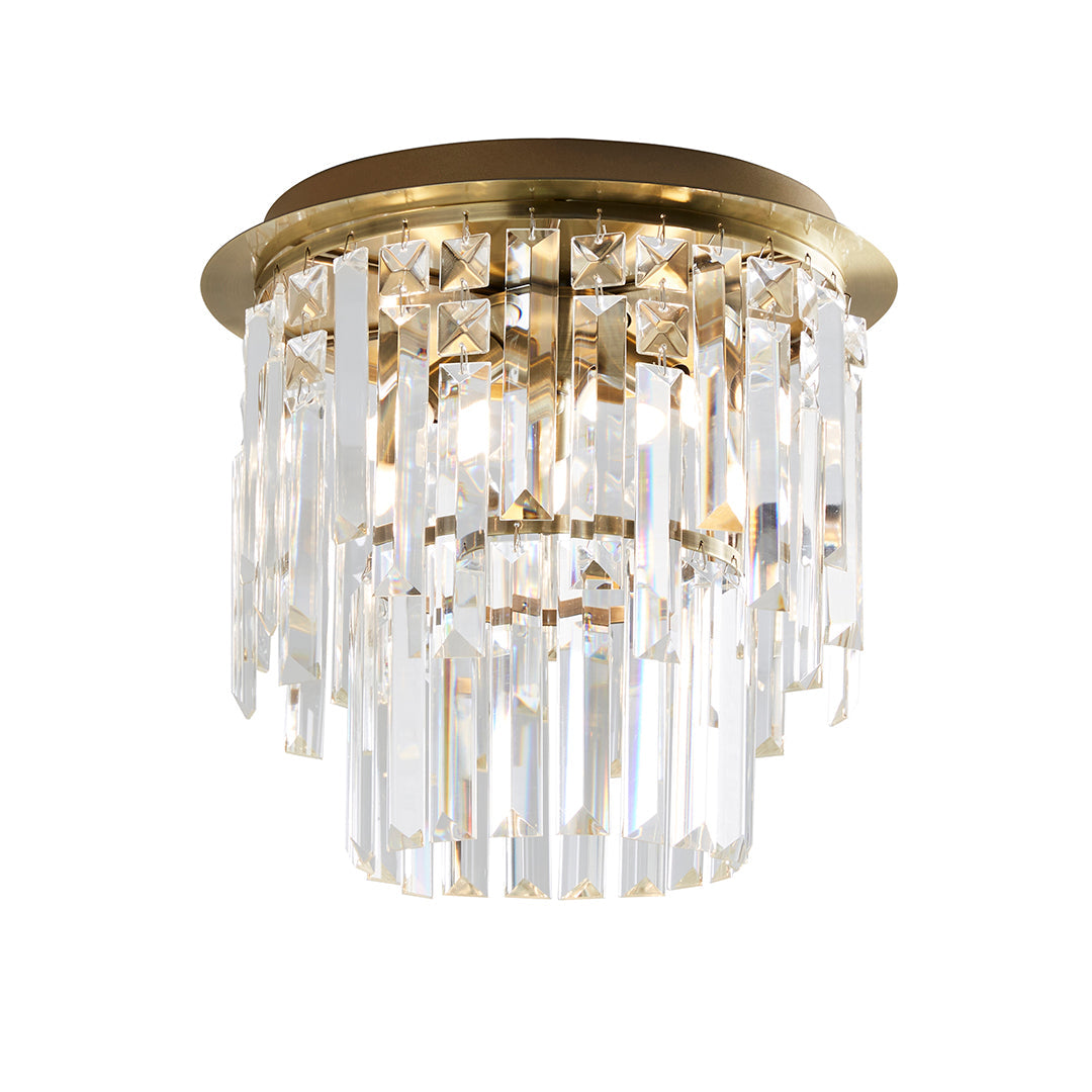 Pagazzi Onega 3 Light Antique Brass Glass Flush Ceiling Light