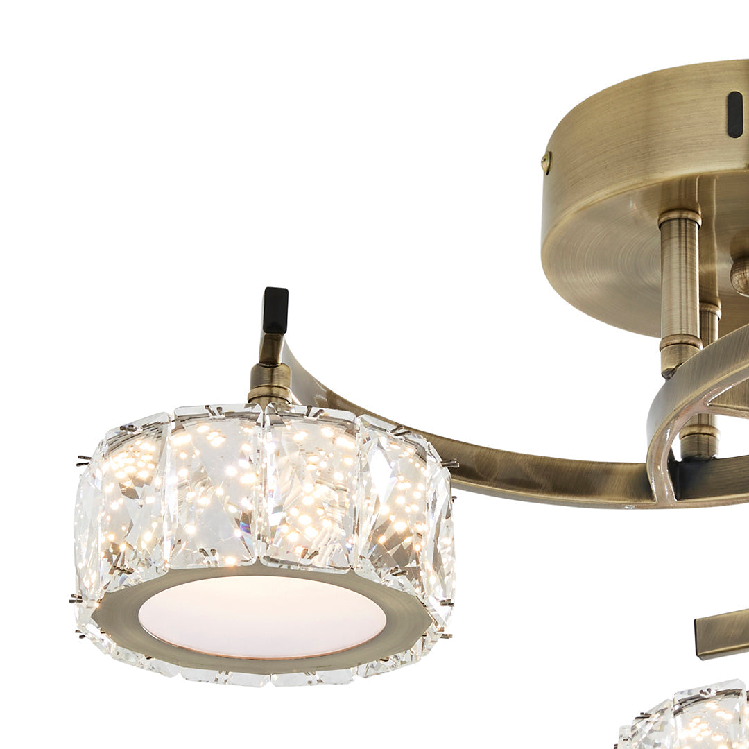 Pagazzi Dilan 3 Light Antique Brass LED Semi Flush Ceiling Light