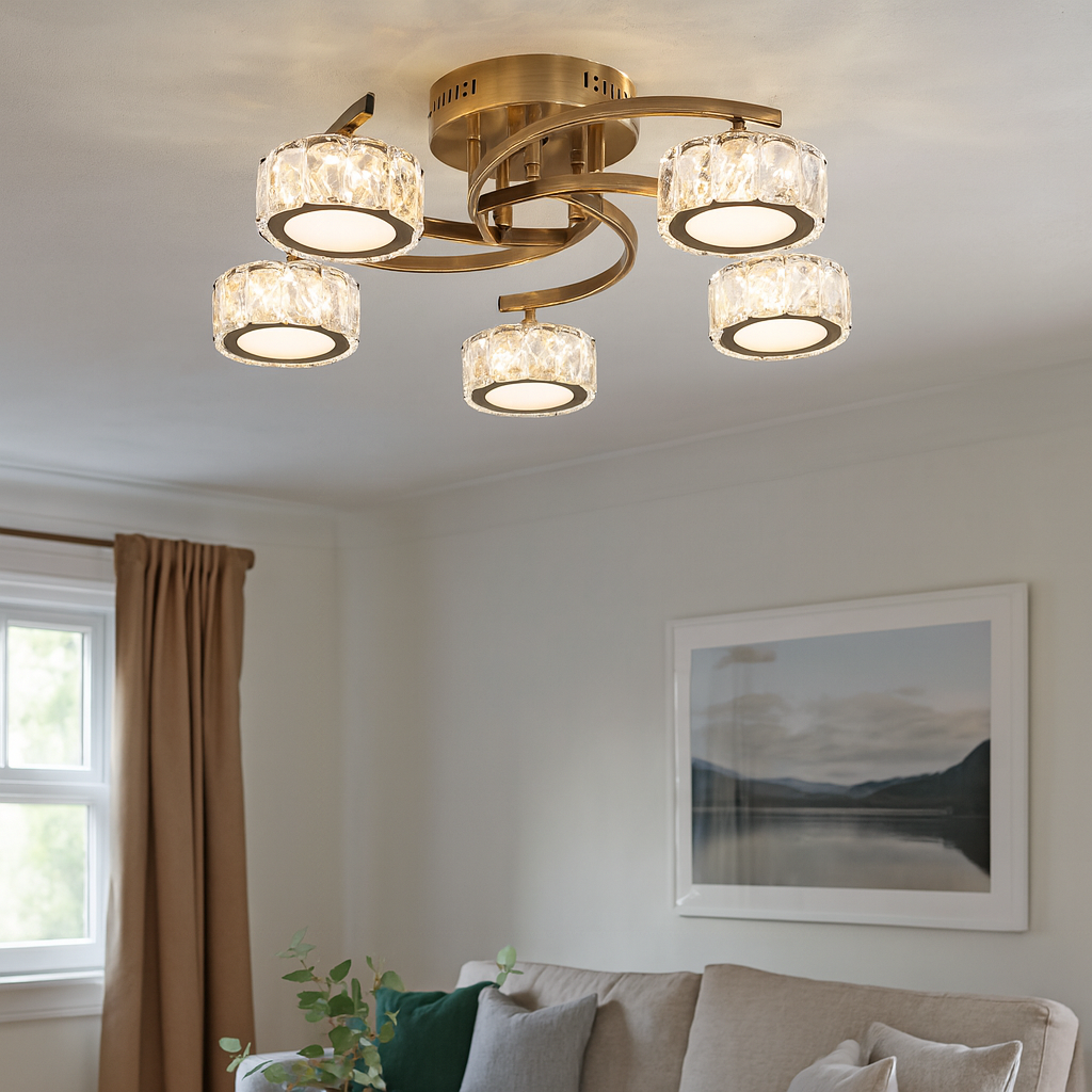 Pagazzi 5 Light Antique Brass LED Semi Flush Ceiling Light