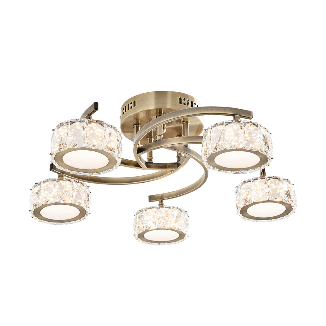 Pagazzi 5 Light Antique Brass LED Semi Flush Ceiling Light