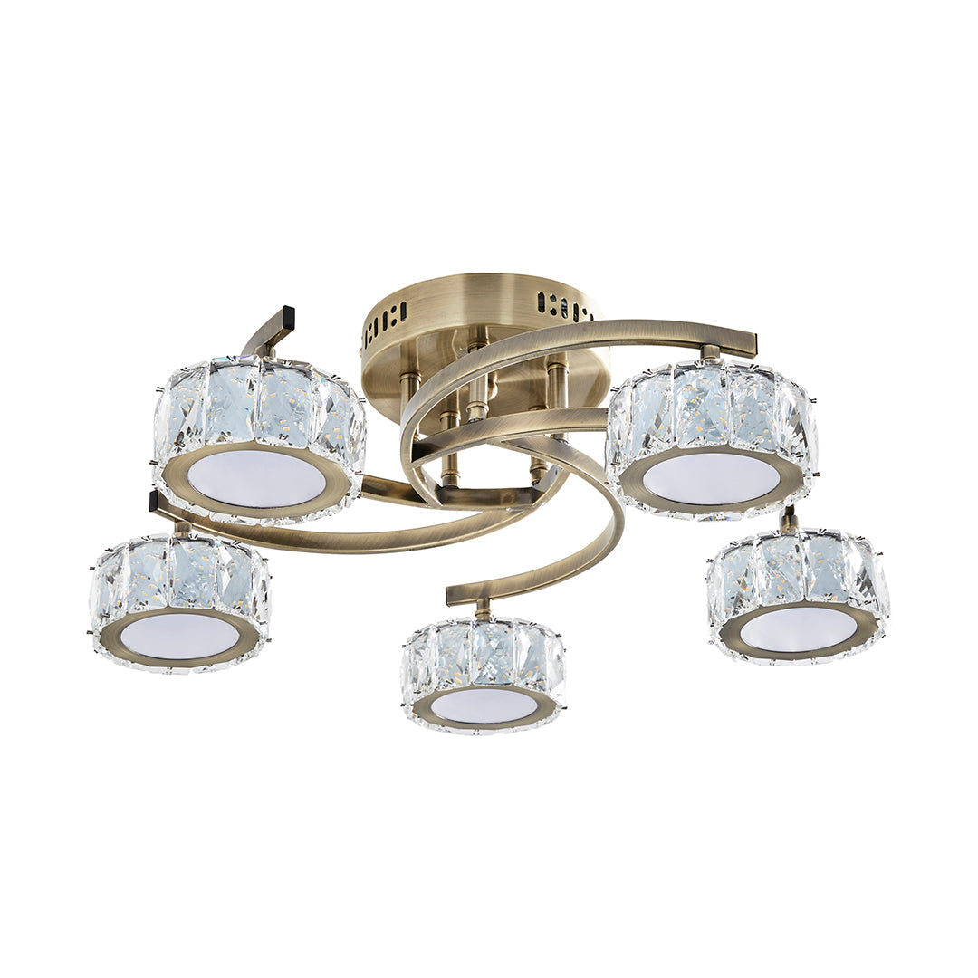 Pagazzi 5 Light Antique Brass LED Semi Flush Ceiling Light