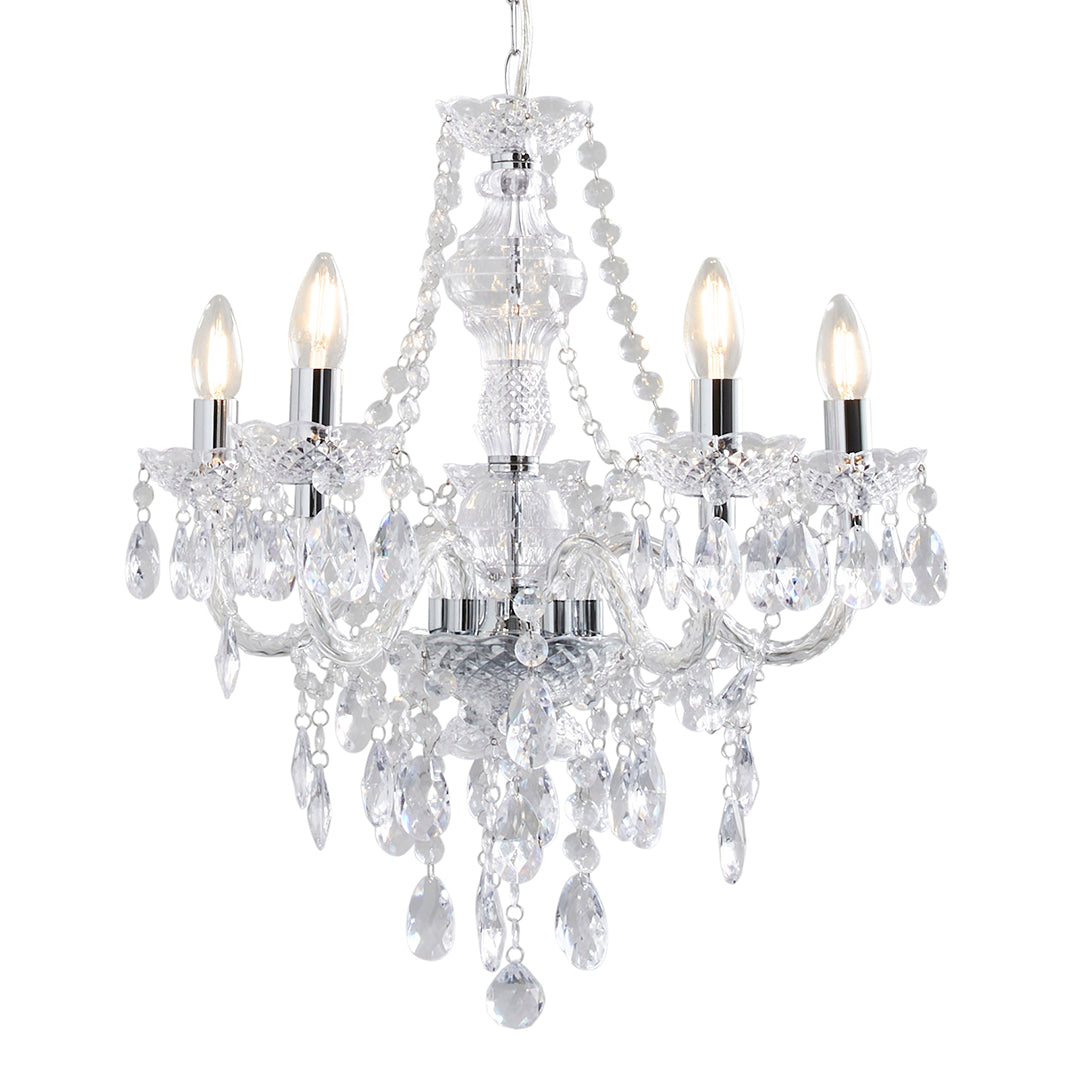 Pagazzi Vivienne 5 Light Chrome & Clear Chandelier Ceiling Pendant
