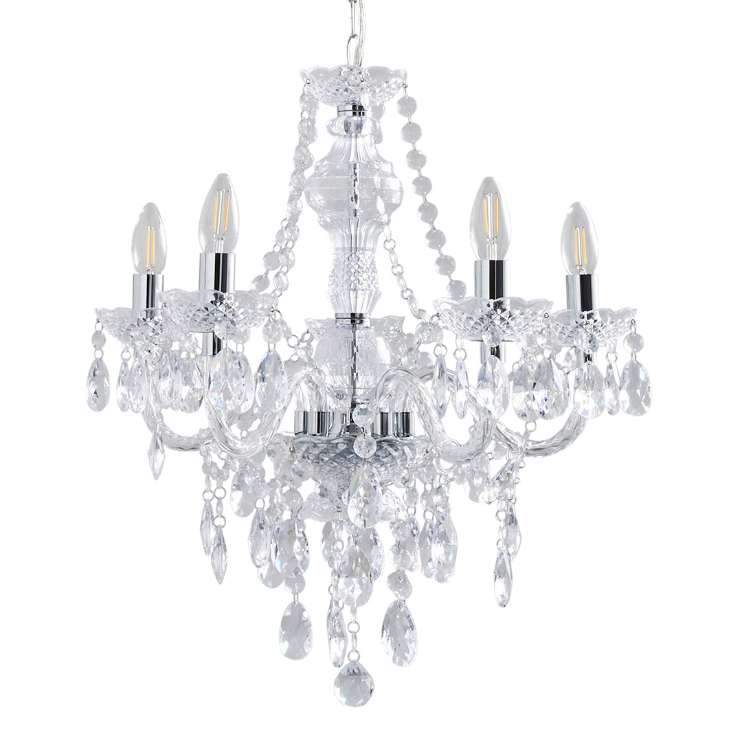 Pagazzi Vivienne 5 Light Chrome & Clear Chandelier Ceiling Pendant