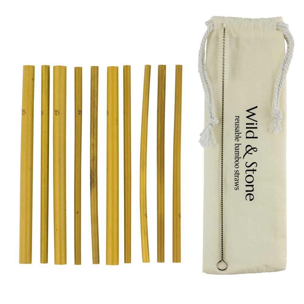 Wild & Stone Reusable Bamboo Drinking Straws - 10 Pack