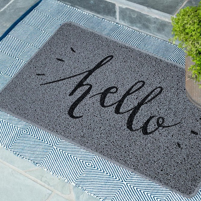 Nicoman Hello Print PVC Spaghetti Looper Door Mat - 75x44cm