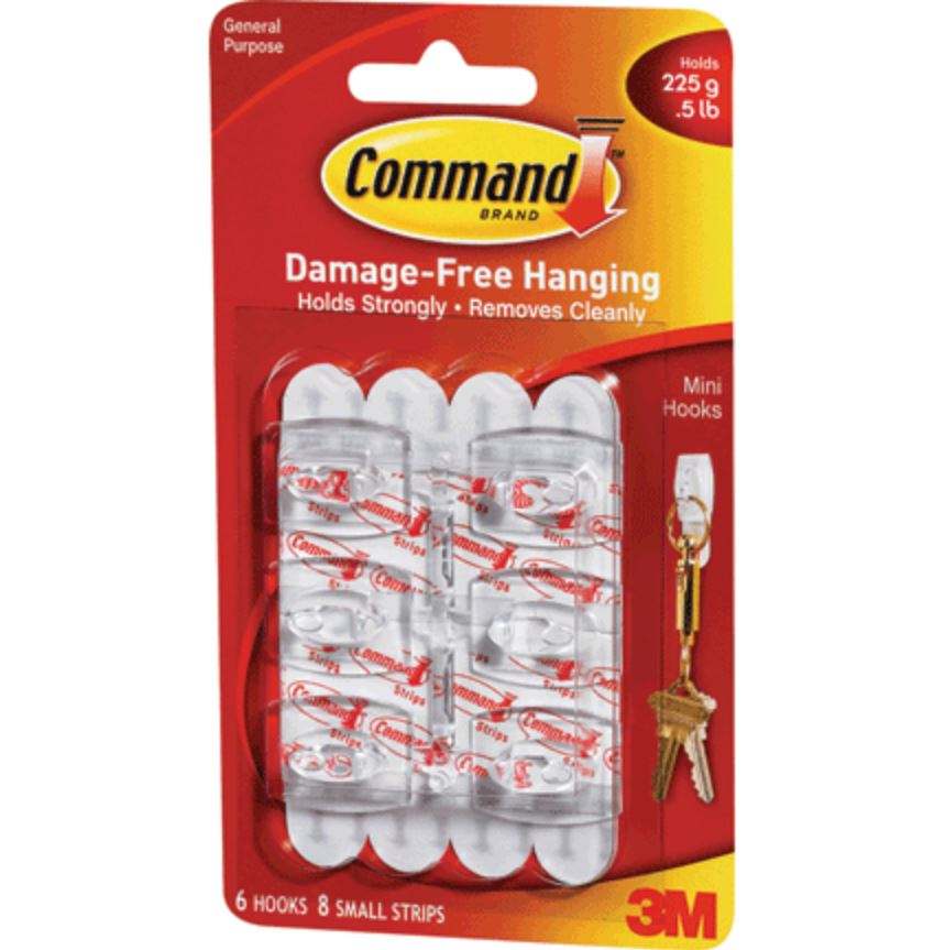 Image - 3M Command Mini Hooks with Command Strips, White