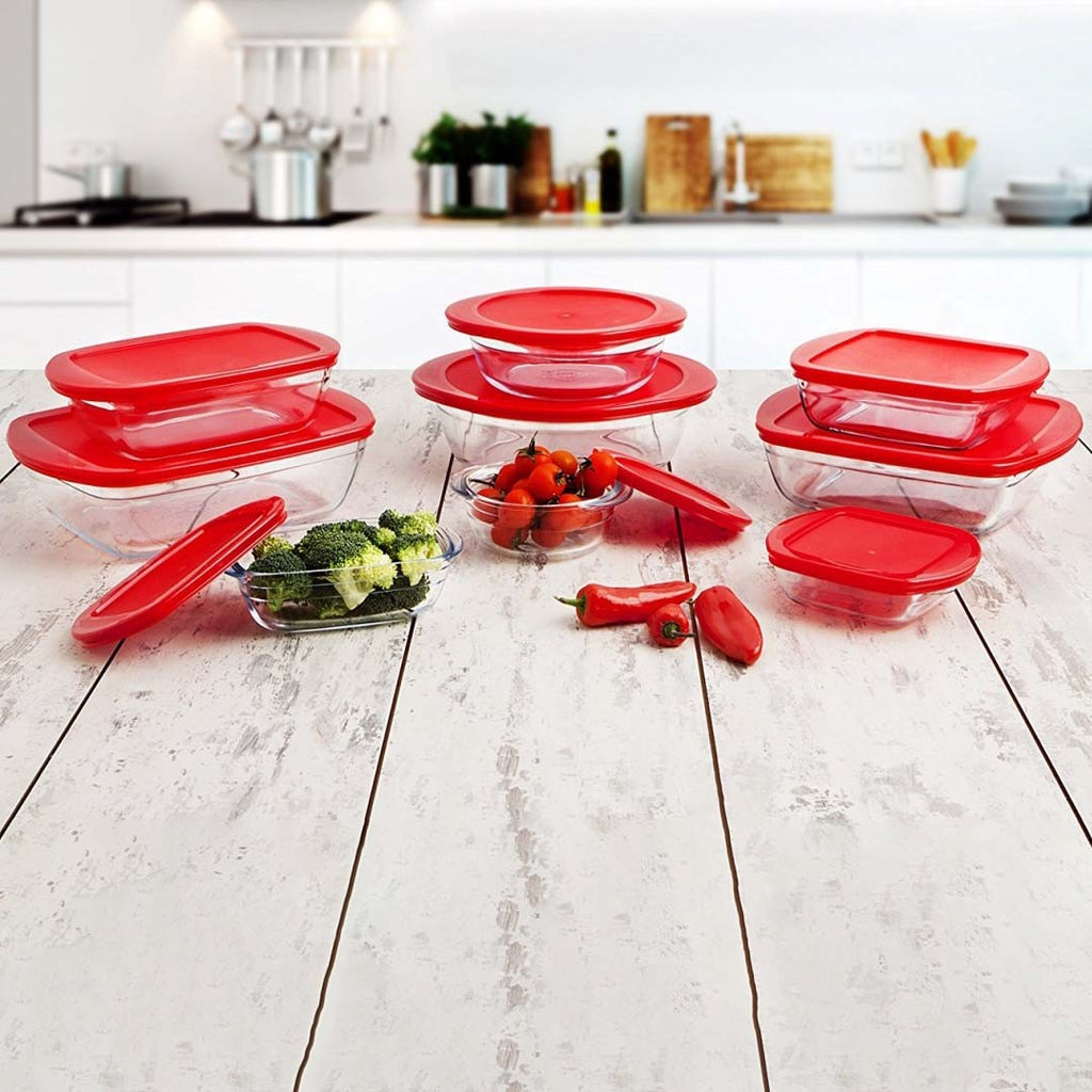 Image - O Cuisine Borosilicate Glass Rectangular Dish with Plastic Lid, 0.4 litre, Red