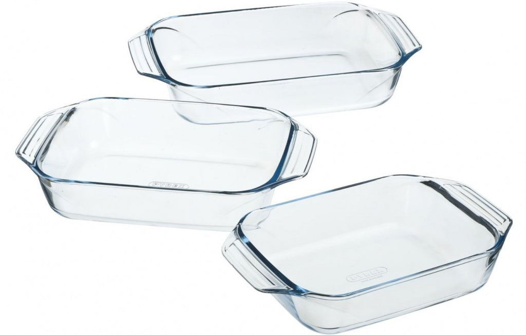 Image - Pyrex Optimum Glass Rectangular Roasting Pans, Set of 3, Transparent