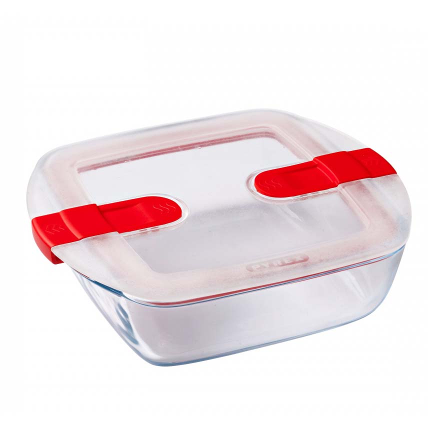 Image - Pyrex Cook & Heat Square Glass Food Container with Patented Microwave Safe Lid, 20x17x6cm