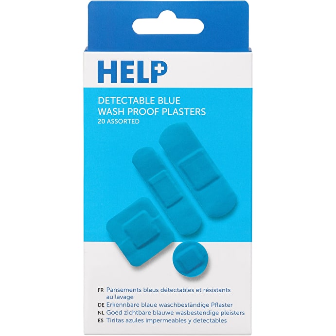 Image - Help Detectable Assorted Water Proof Plasters, 20pc, Blue