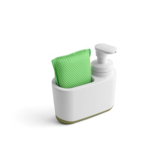 Image - Addis Soap Dispenser with Sponge, 15.5cm, White/Green