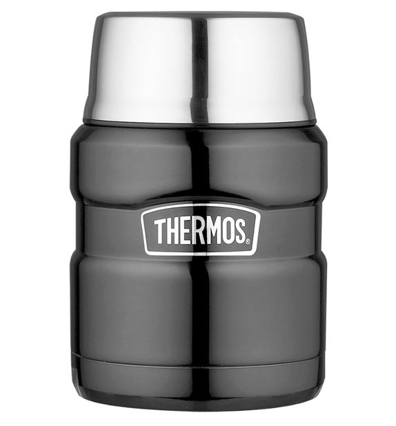 Image - Genuine Thermos Brand Stainless Steel Double Wall Food Flask, 470ml, Gun Metal (Grey)