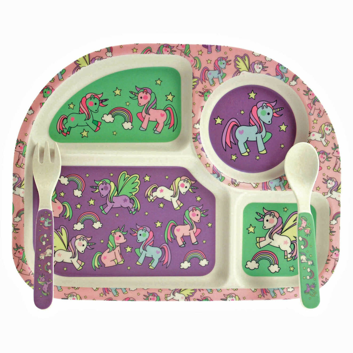 Image - Eco Friendly Bamboo Feeding Set, Unicorns Theme, Pink