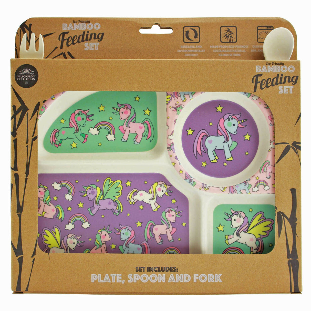 Image - Eco Friendly Bamboo Feeding Set, Unicorns Theme, Pink