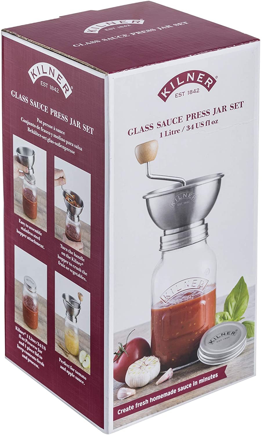 Image - Kilner Sauce Press Glass Jar Set, 1 Litre, Transparent