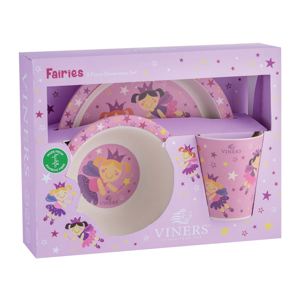Image - Viners Fairies 3pce Bamboo Fibre Kids Dinnerware Set