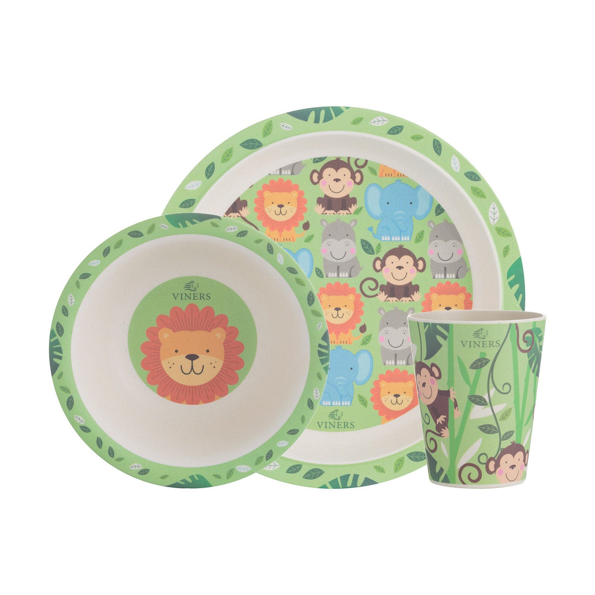 Image - Viners Jungle 3pce Bamboo Fibre Kids Dinnerware Set