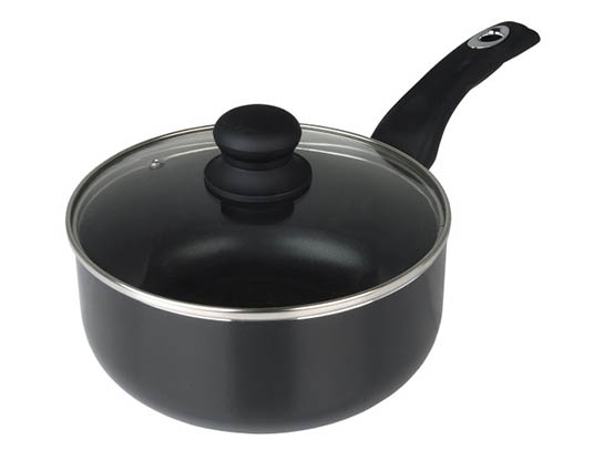 Image - Pendeford Diamond Range 18cm Non Stick Sauce Pan & Lid, Black