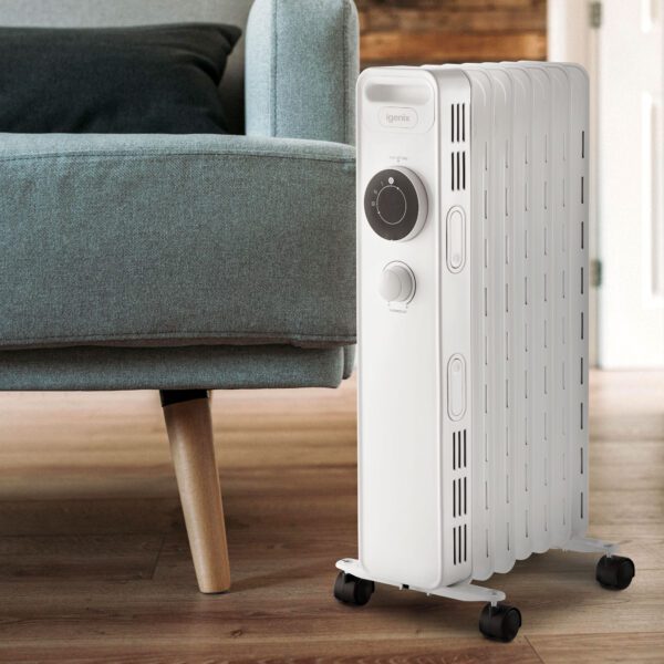 Image - Igenix Oil Filled Radiator, 1.5kW/1500W, Overheat Protection, White