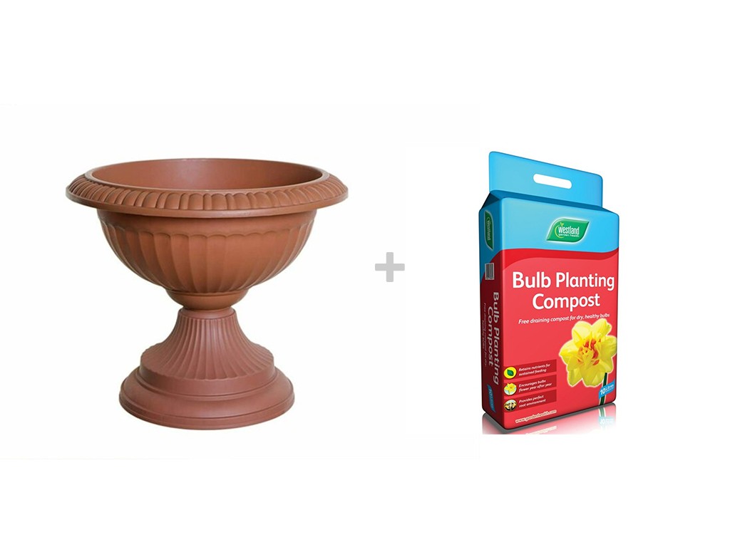 Image - Whitefurze Grecian Urn 42cm Planter + Westland Bulb Planting Compost 10L, Bundle of 2