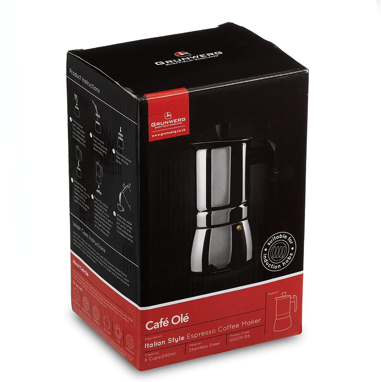 Image - Grunwerg 6Cup S/S Espresso Maker (Induction) Silver