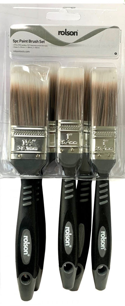 Image - Rolson Synthetic Bristle Paint Brush Set – 5 Piece 2x25mm, 1x38mm, 2x50mm