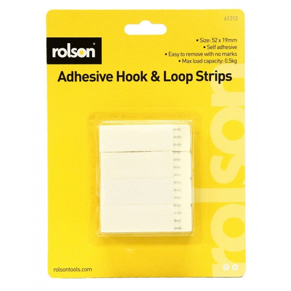 Image - Rolson Hook and Look Adhesive Strips, Pack of 12, 52 x 19mm