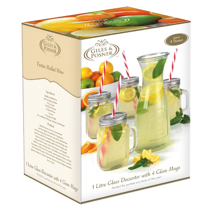 Image - Giles & Posner 1 Litre Decanter with Set of 4 Glass Jars