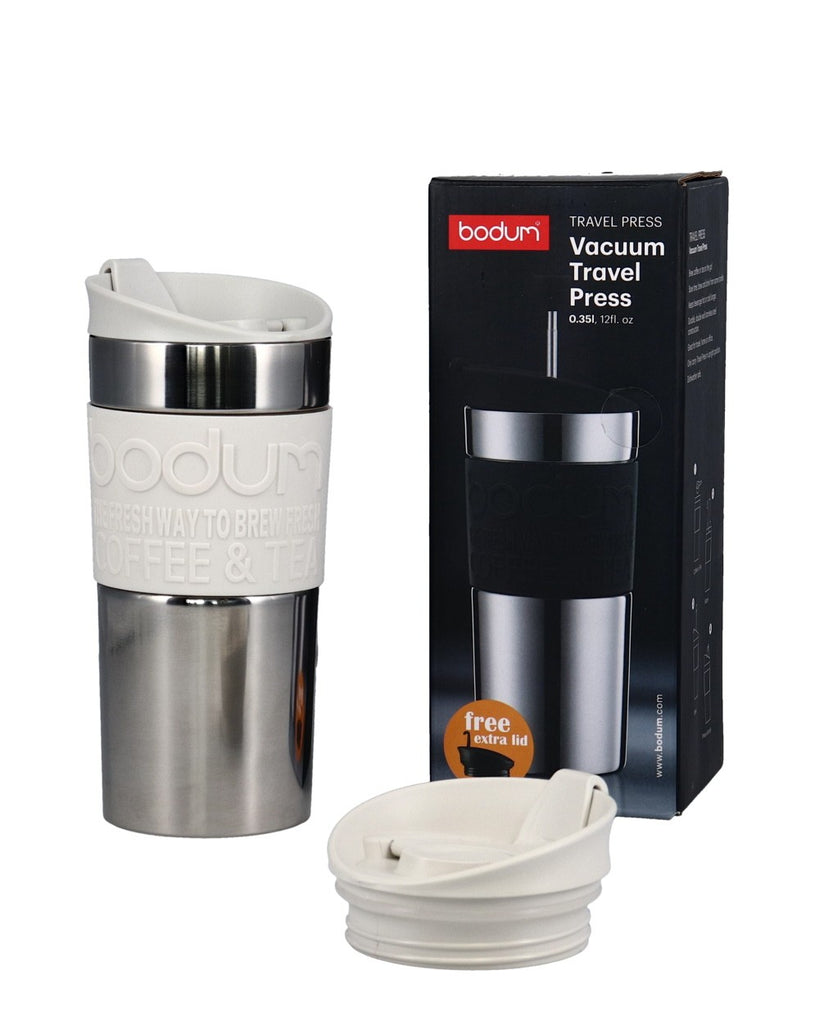 Image - Bodum Vacuum Travel Press Set Stainless Steel Coffee Maker with Extra Lid, Small, 0.35L (12oz), Off White