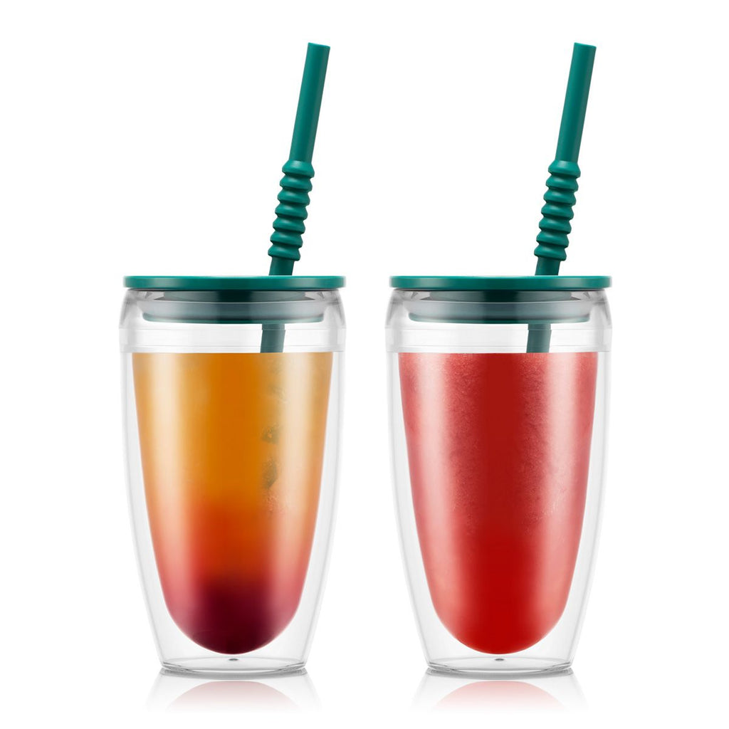 Image - Bodum PAVINA TO GO 2 Pieces Double Wall Tumbler, 0.4L, 13.5oz With Lid & Straw, Forest