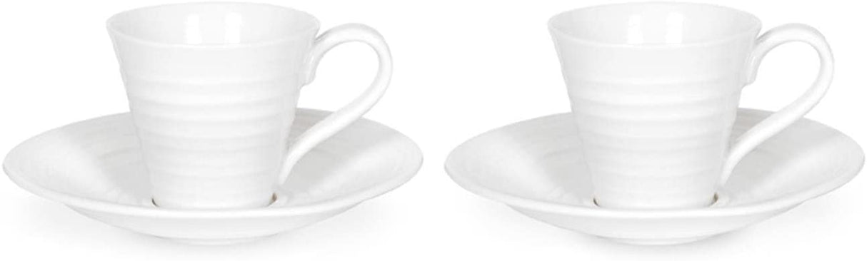 Portmeirion Sophie Conran Porcelain Espresso Cup & Saucers, Set of 2, White