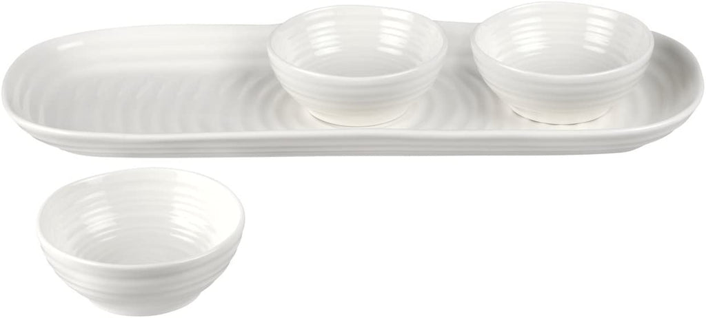Portmeirion Sophie Conran Porcelain 3 Bowl & 1 Tray Set, White