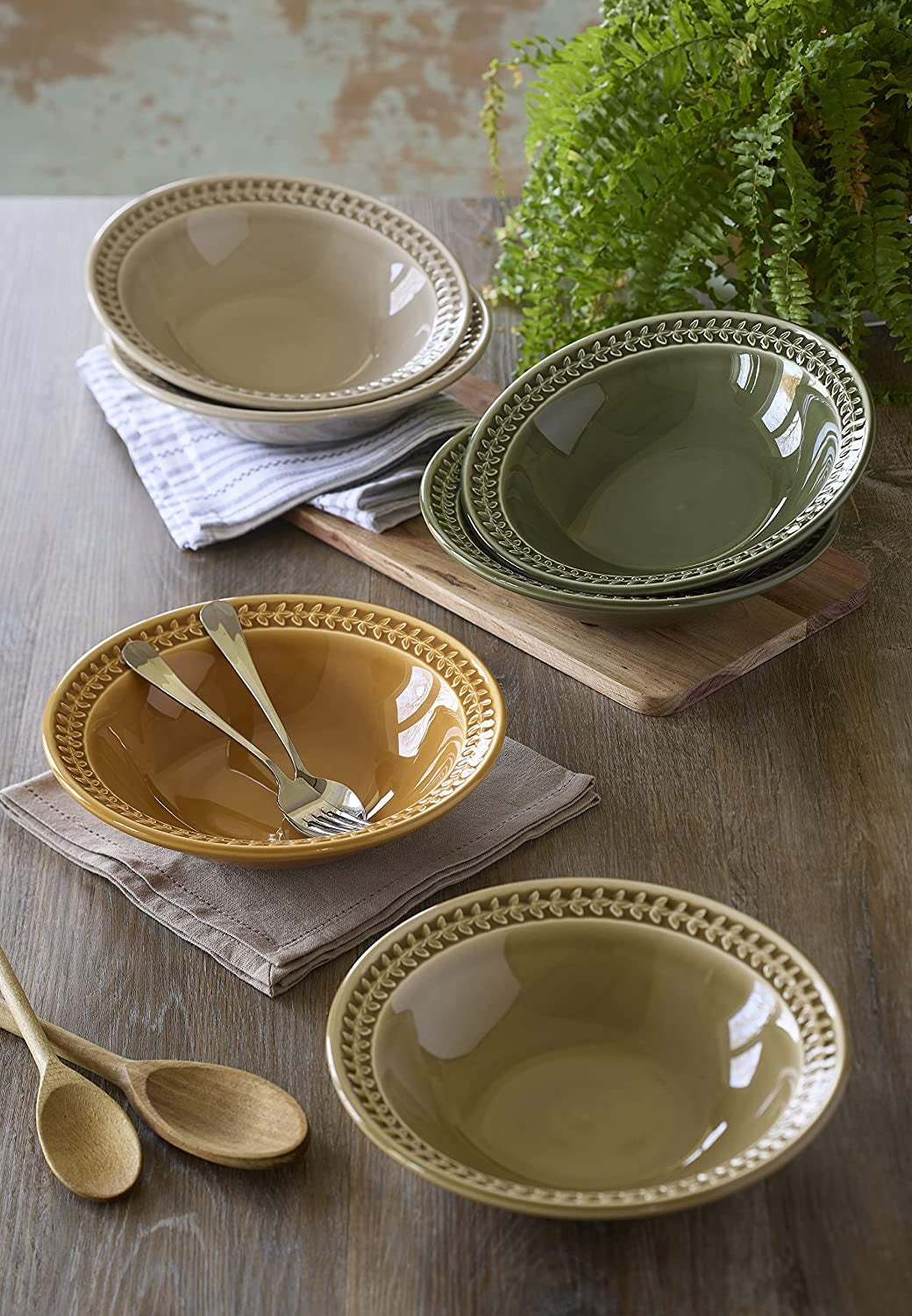 Portmeirion Botanic Garden Earthenware Harmony Pasta Bowl, Set of 4, Amber