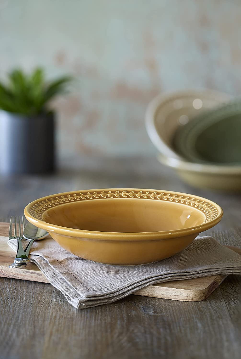 Portmeirion Botanic Garden Earthenware Harmony Pasta Bowl, Set of 4, Amber
