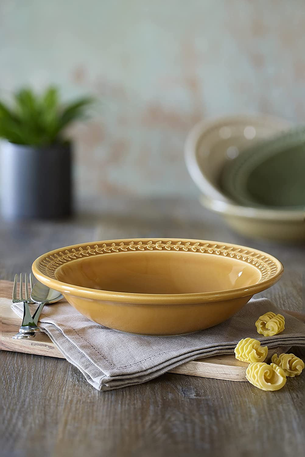 Portmeirion Botanic Garden Earthenware Harmony Pasta Bowl, Set of 4, Amber