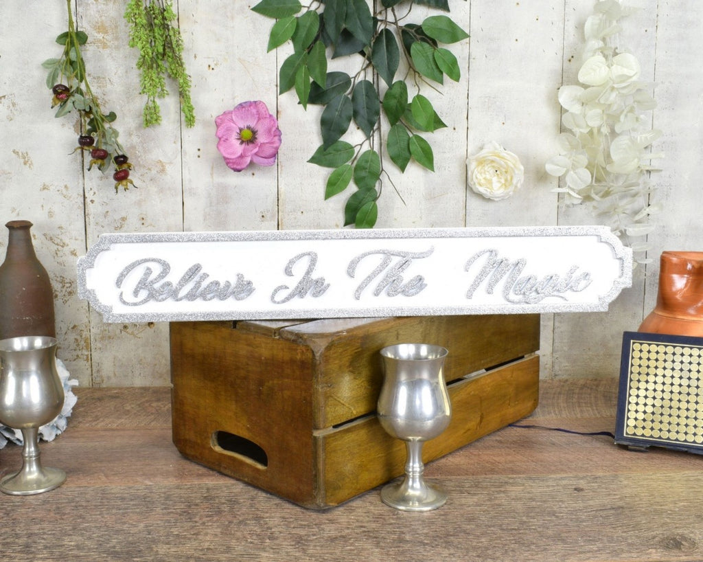 Image - Vintage Mini Street Believe In The Magic Silver Glitter Sign