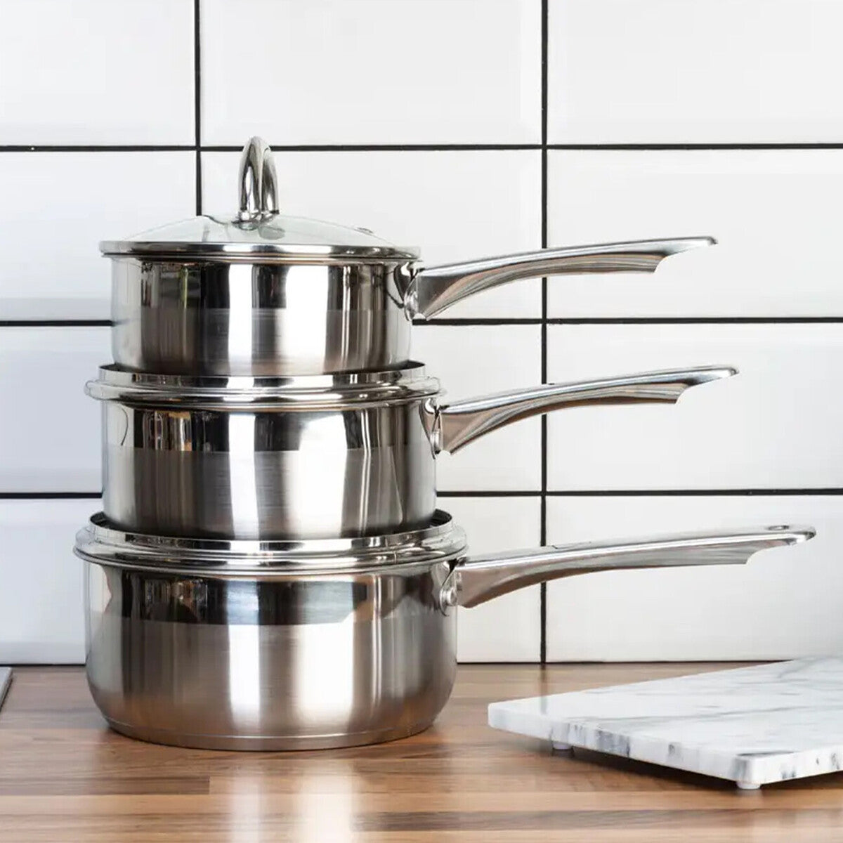 Orsina Crosse Set of 3 Stainless Steel Saucepans with Lids