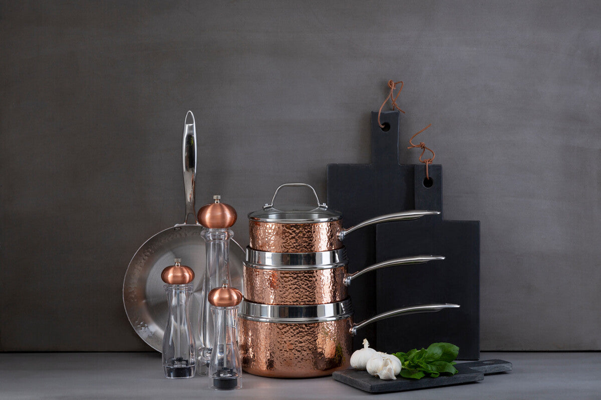 Orsina Minerva Hammered Copper Finish Saucepan with Lid - 16cm