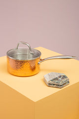 Orsina Minerva Hammered Copper Finish Saucepan with Lid - 16cm