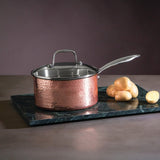 Orsina Minerva Hammered Copper Finish Saucepan with Lid - 18cm