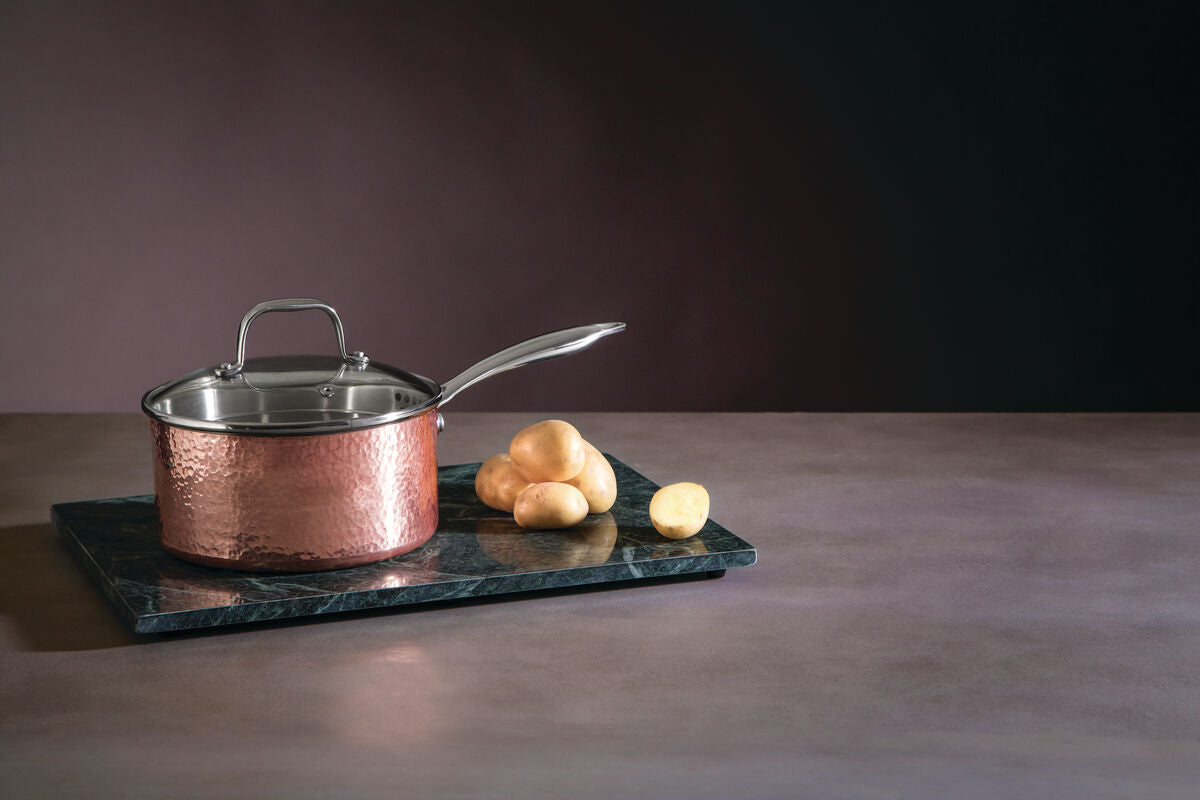 Orsina Minerva Hammered Copper Finish Saucepan with Lid - 18cm